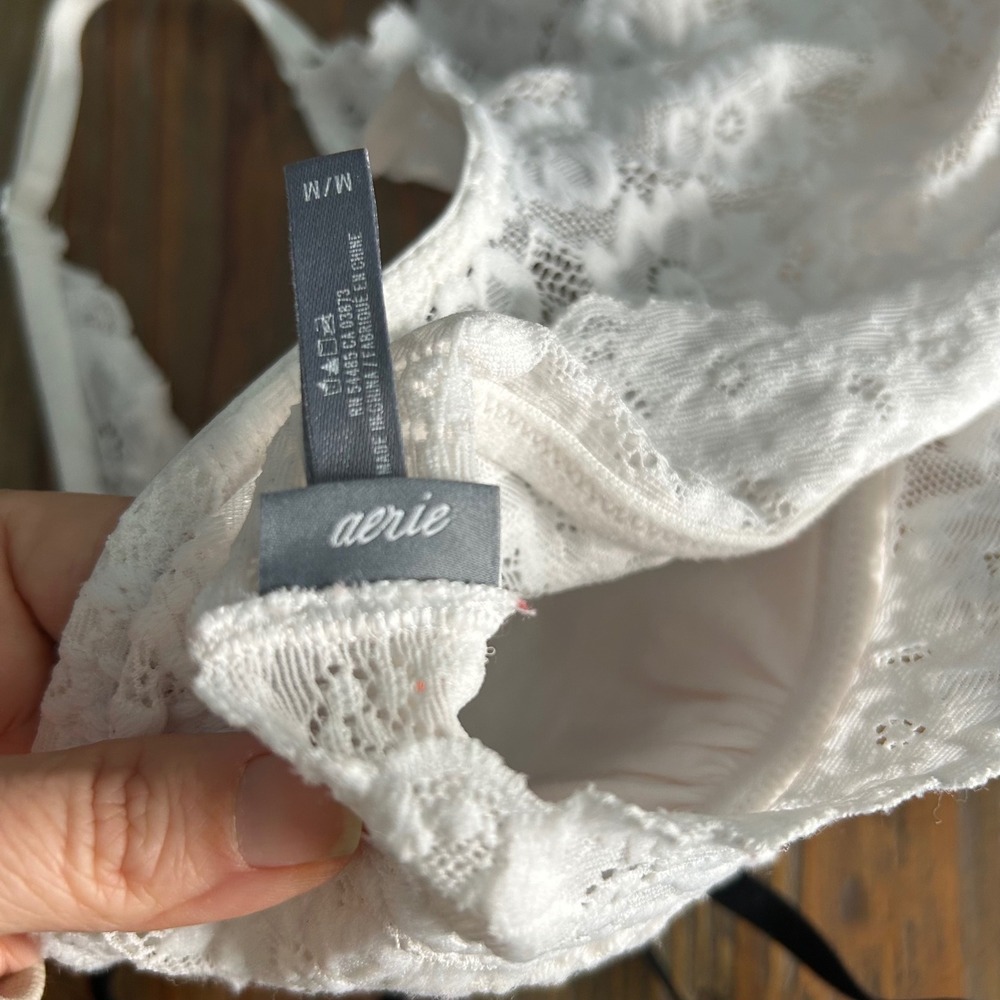 Aerie Black White Lace padded Bralette Crop Top Bra M Racerback Wireless - Picture 4 of 11